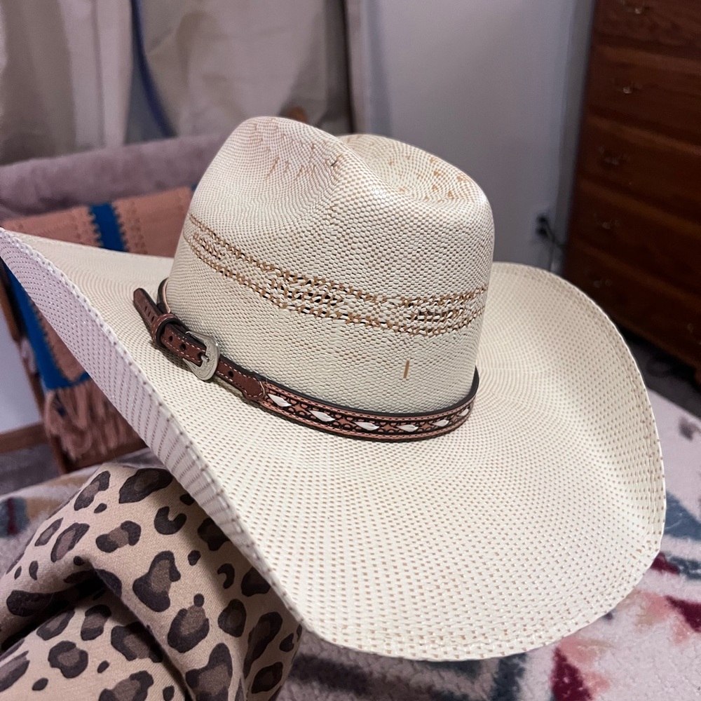 Twister Tan and Cream Cowboy Straw Hat with upgraded band